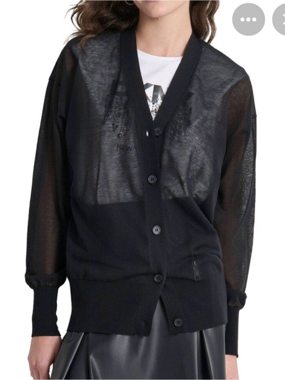 DKNY Sheer Black V-Neck Button-Front Cardigan